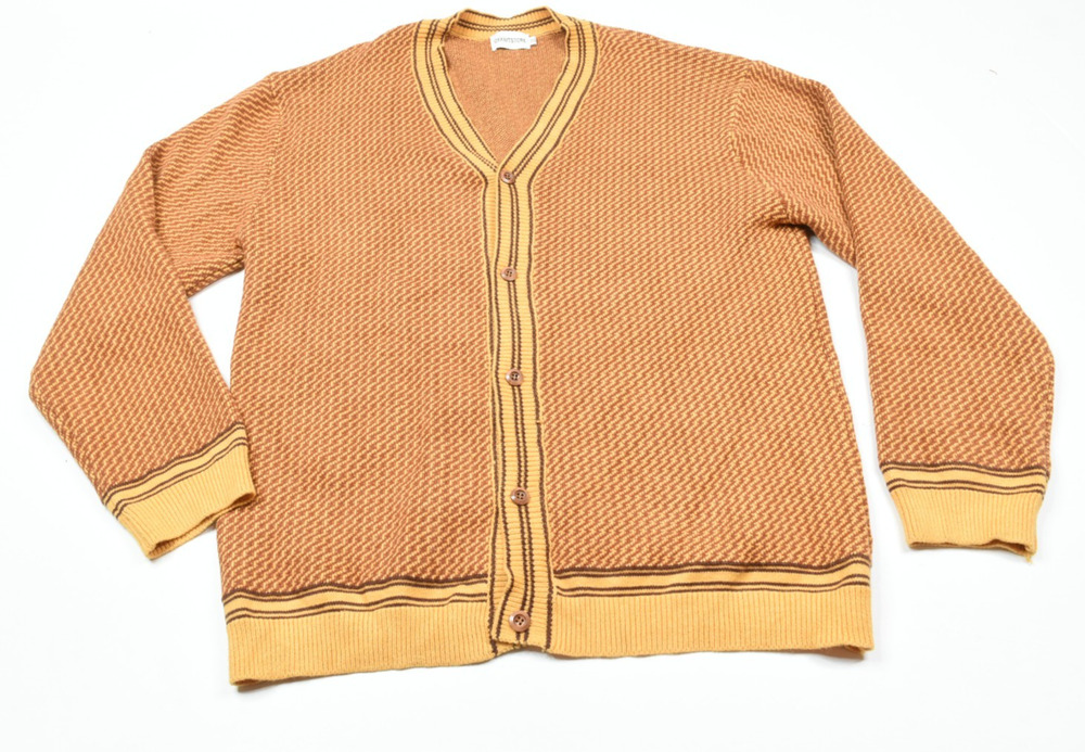 OXKNIT Cardigan Sweater Mens 3XL Orange Retro Long Sleeve Button-Up Classic
